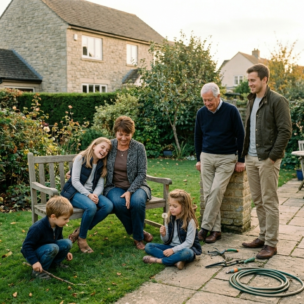 Autumn in the garden, surrounded by her children and grandchildren